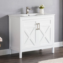 1907-36-01 Matt White 36" Bathroom Vanity Cabinet and Sink Combo Solid Wood Cabinet+Ceramic Counter Stop With Sink and optional mirror set