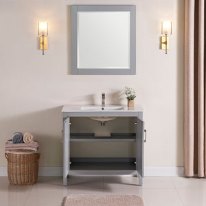 1907-36-03 Light Grey 36" Bathroom Vanity Cabinet and Sink Combo Solid Wood Cabinet+Ceramic Counter Stop With Sink and optional mirror set