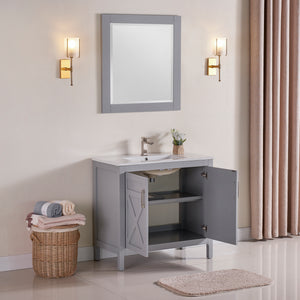 1907-36-03 Light Grey 36" Bathroom Vanity Cabinet and Sink Combo Solid Wood Cabinet+Ceramic Counter Stop With Sink and optional mirror set