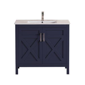 1907-36-04 Marine Blue 36" Bathroom Vanity Cabinet and Sink Combo Solid Wood Cabinet+Ceramic Counter Stop With Sink and optional mirror set