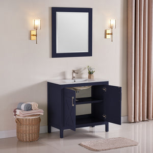 1907-36-04 Marine Blue 36" Bathroom Vanity Cabinet and Sink Combo Solid Wood Cabinet+Ceramic Counter Stop With Sink and optional mirror set