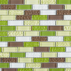TBCDG-02 Small Random Brick Mix Green Glass Mosaic Tile