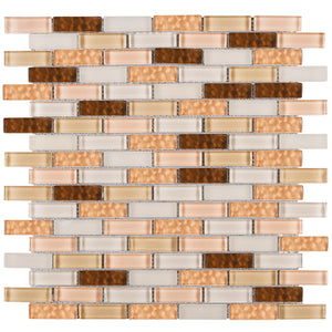 TBCDG-03 Small Random Brick Mix Beige/Brown Glass Mosaic Tile