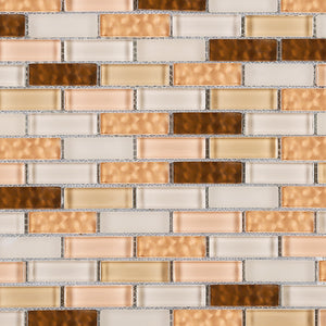 TBCDG-03 Small Random Brick Mix Beige/Brown Glass Mosaic Tile