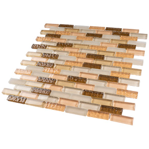 TBCDG-03 Small Random Brick Mix Beige/Brown Glass Mosaic Tile