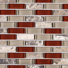 TBCDG-06 Burgundy Red Mix Gray Brick Glass Mosaic Tile