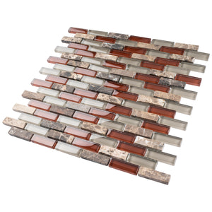 TBCDG-06 Burgundy Red Mix Gray Brick Glass Mosaic Tile