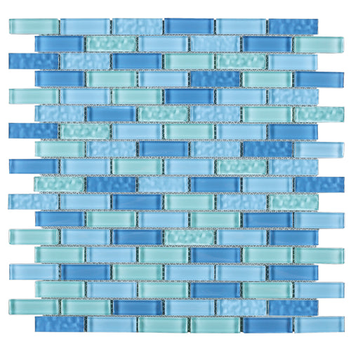 TBCDG-08 Small Random Brick Mixed Blue Glass Mosaic Tile