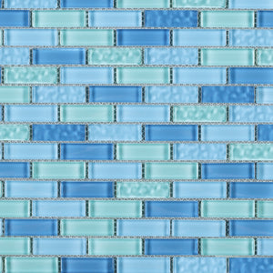 TBCDG-08 Small Random Brick Mixed Blue Glass Mosaic Tile