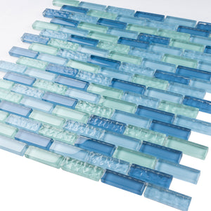 TBCDG-08 Small Random Brick Mixed Blue Glass Mosaic Tile