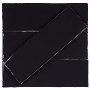 BO-NO-SW38- BORGO 2.6x7.9 Black Polished Porcelain Subway Tile Wall Floor Tile