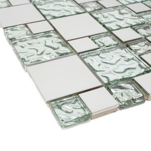 TBSSG-01 Modern Cobble Stainless Steel With Silver Glass Mosaic Tile