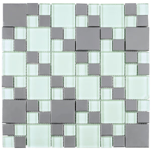 TBSSG-02 Modern Cobble Stainless Steel With White Glass Mosaic Tile