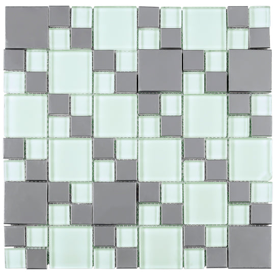 Tile Generation TBSSG-02 Modern Cobble Stainless Steel With White Glass Mosaic Tile ...