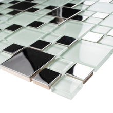 TBSSG-02 Modern Cobble Stainless Steel With White Glass Mosaic Tile