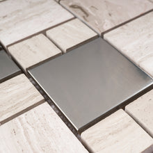 TBSSG-03 Random Square Stainless Steel With Wooden Brown Marble Mosaic Tile