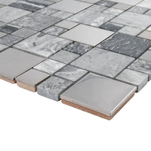 TBSSG-04 Random Square Stainless Steel With Cloudy Grey Marble Mosaic Tile