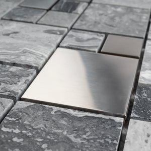 TBSSG-04 Random Square Stainless Steel With Cloudy Grey Marble Mosaic Tile