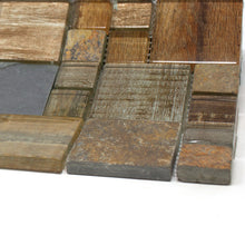 TBSSG-05 Random Square Brown Wood Look Glass and Stone Mosaic Tile