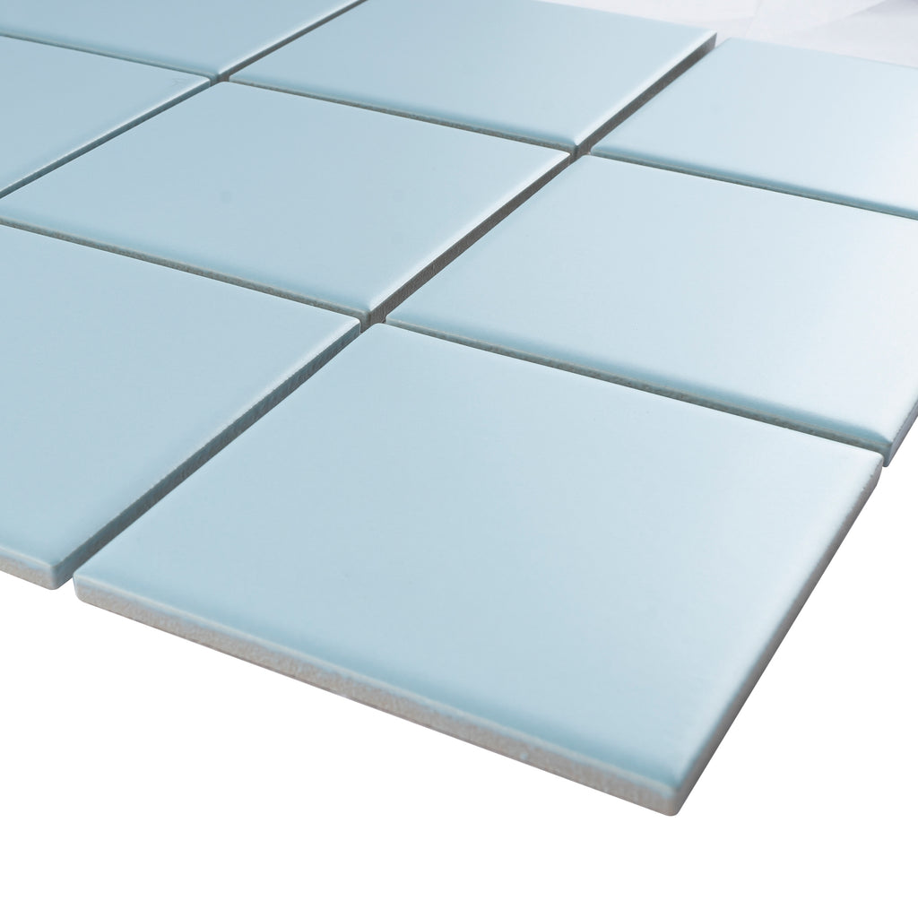 Rectangular Powder Blue Tile TPMG-11 4x4 Powder Blue Porcelain Tile - Square Blue Porcelain Mosaic ...