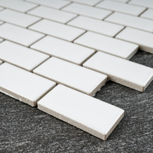 TPMG-15 White 1x2 Brick Porcelain Mosaic Tile (matt)