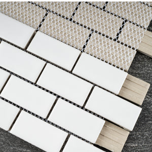 TPMG-15 White 1x2 Brick Porcelain Mosaic Tile (matt)