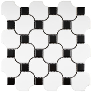 TPMG-18 Black and White Pinwheel Porcelain Mosaic Tile (Matt)