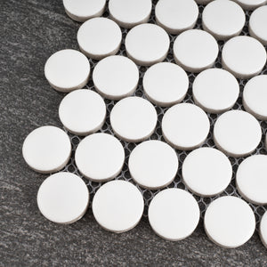 TPMG-01 3/4" White Penny Round Porcelain Mosaic Tile (Matt)