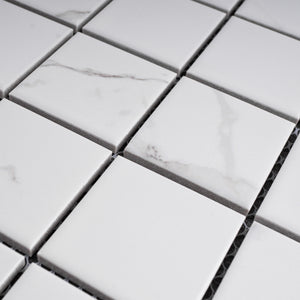 TPMG-23 2 x 2 White Cararra Porcelain Mosaic Tile Backsplash (SATIN)