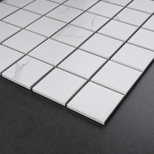 TPMG-23 2 x 2 White Cararra Porcelain Mosaic Tile Backsplash (SATIN)