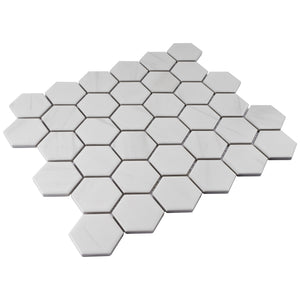 TPMG-24 2 x 2 Hexagon White Carrara Porcelain Mosaic Tile Sheet (Satin)