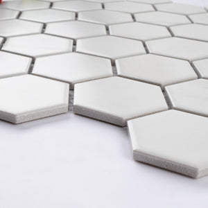 TPMG-24 2 x 2 Hexagon White Carrara Porcelain Mosaic Tile Sheet (Satin)