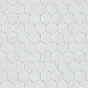 TPMG-24 2 x 2 Hexagon White Carrara Porcelain Mosaic Tile Sheet (Satin)