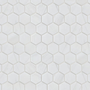 TPMG-24 2 x 2 Hexagon White Carrara Porcelain Mosaic Tile Sheet (Satin)