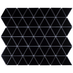 TPMG-26 1.5x1.5 Triangle Black Porcelain Mosaic Tile Backsplash (SATIN)