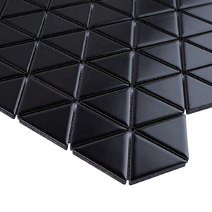 TPMG-26 1.5x1.5 Triangle Black Porcelain Mosaic Tile Backsplash (SATIN)