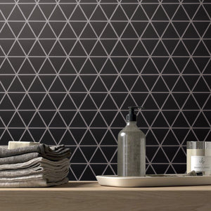 TPMG-26 1.5x1.5 Triangle Black Porcelain Mosaic Tile Backsplash (SATIN)