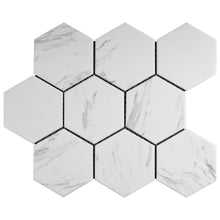 TPMG-27 4 x 4 Hexagon White Carrara Porcelain Mosaic Tile Backsplash (Satin)