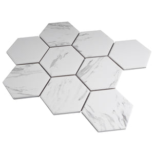 TPMG-27 4 x 4 Hexagon White Carrara Porcelain Mosaic Tile Backsplash (Satin)