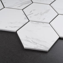 TPMG-27 4 x 4 Hexagon White Carrara Porcelain Mosaic Tile Backsplash (Satin)