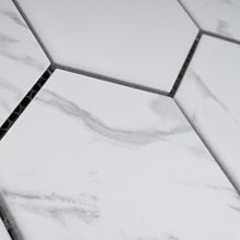 TPMG-27 4 x 4 Hexagon White Carrara Porcelain Mosaic Tile Backsplash (Satin)