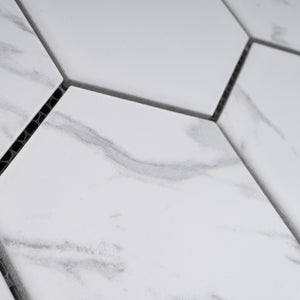 TPMG-27 4 x 4 Hexagon White Carrara Porcelain Mosaic Tile Backsplash (Satin)