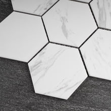 TPMG-27 4 x 4 Hexagon White Carrara Porcelain Mosaic Tile Backsplash (Satin)