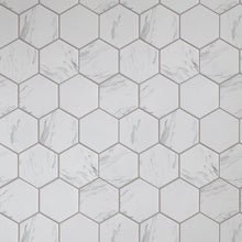 TPMG-27 4 x 4 Hexagon White Carrara Porcelain Mosaic Tile Backsplash (Satin)