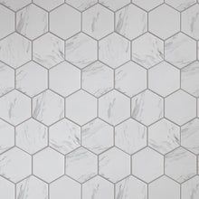 TPMG-27 4 x 4 Hexagon White Carrara Porcelain Mosaic Tile Backsplash (Satin)