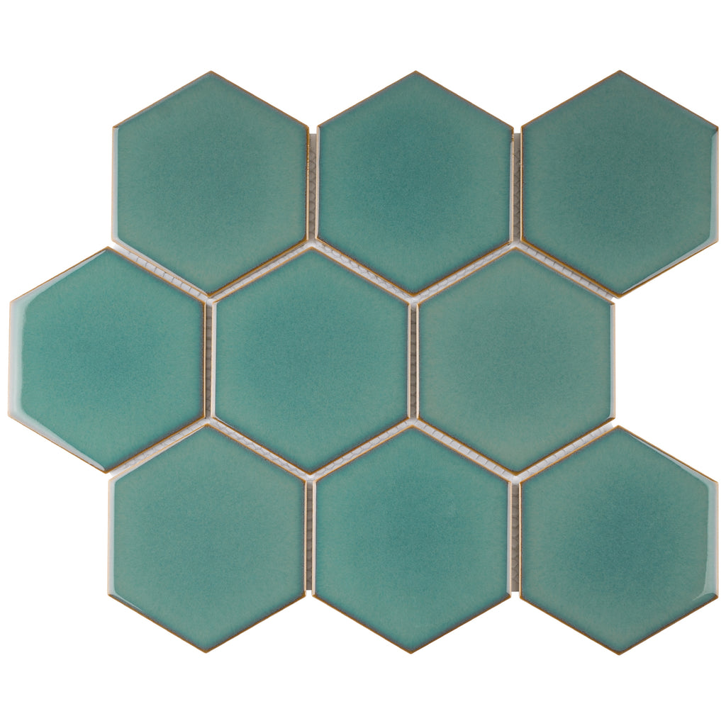 TPMG-28 4 x 4 Hexagon Crystal Green Porcelain Mosaic Tile Backsplash ...