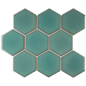 TPMG-28 4 x 4 Hexagon Crystal Green Porcelain Mosaic Tile Backsplash (Polished)