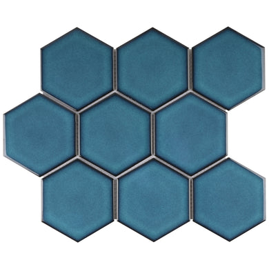 TPMG-29 4 x 4 Hexagon Crystal Blue Porcelain Mosaic Tile Backsplash (Polished)