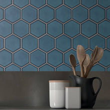 TPMG-29 4 x 4 Hexagon Crystal Blue Porcelain Mosaic Tile Backsplash (Polished)