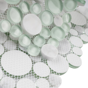 TBUBWG-01B Random Circle Glass Mix Stone Mosaic Tile in Mint Green and White